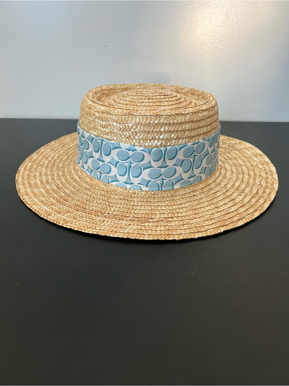 Coach Natural Straw Sun Hat with Beige Trim